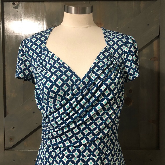 Leota Blue Geometric Print Dress Size Small - Picture 2 of 7